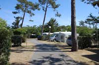 Airotel Club Marina Landes - Strasse auf dem Campingplatz mit Wohnwagen- und Zeltstellplätzen an den Seiten