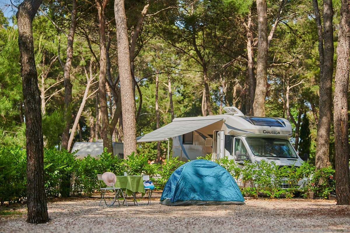 Aminess Camping Sirena  -  Wohnwagen- und Zeltstellplatz vom Campingplatz zwischen Bäumen