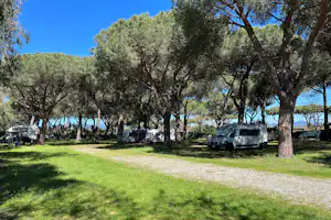 Area Sosta La Pampa - Standplätze zwischen den Bäumen auf dem Campingplatz