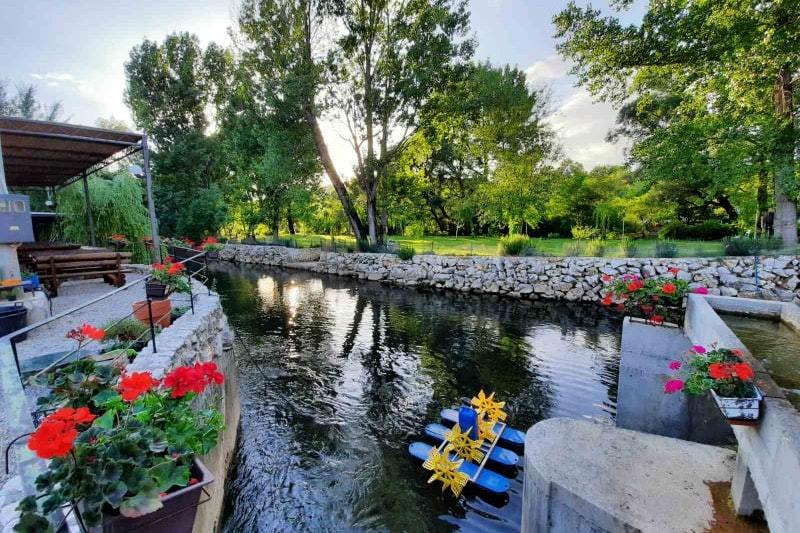 Auto Camp Laks - Außenterrasse mit Blick auf das Wasser