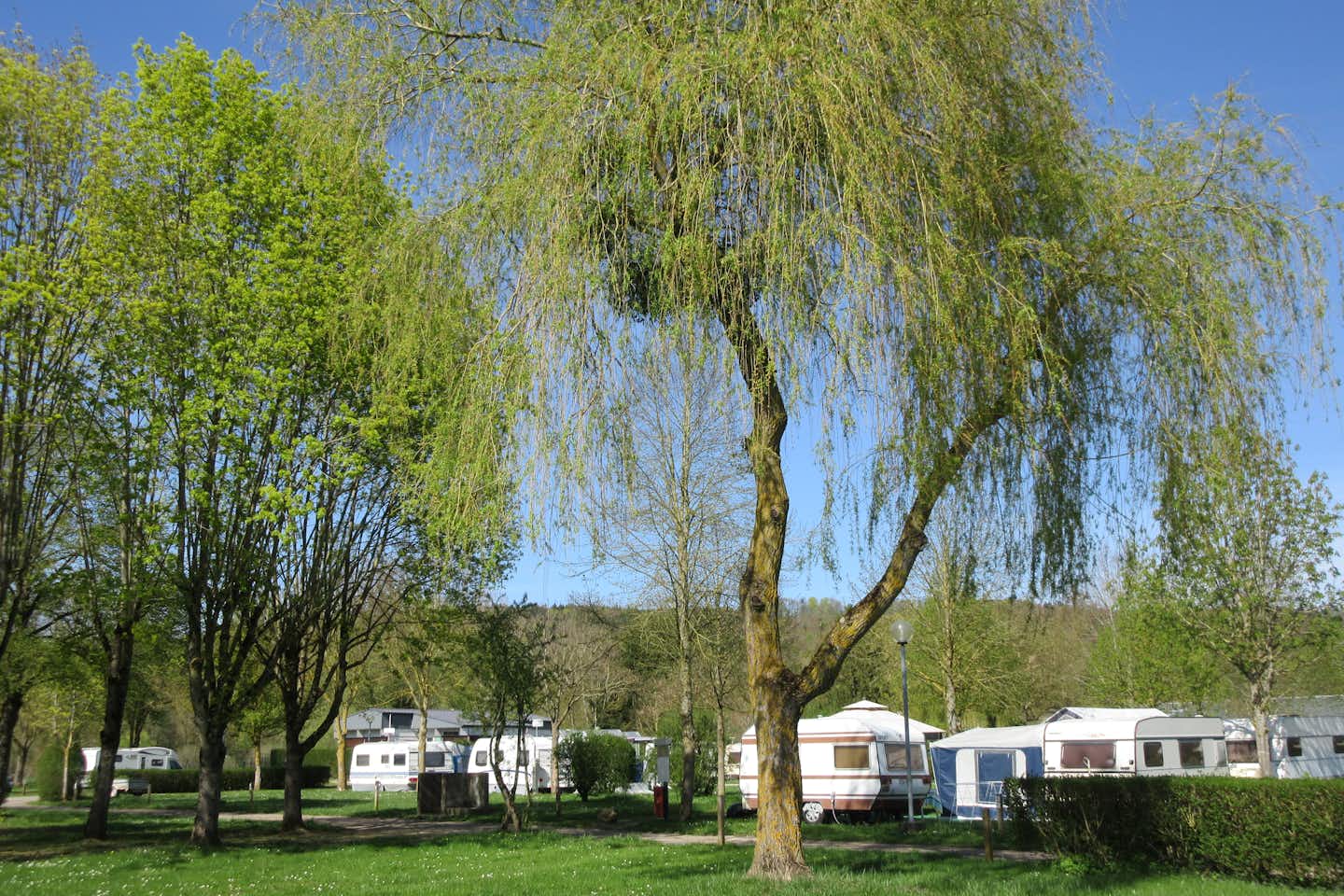 Base de Plein Air camping saint mihiel  -  Wohnwagen- und Zeltstellplatz zwischen Bäumen auf dem Campingplatz