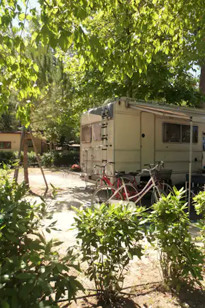 Bosco Verde - schattiger Wohnmobilstellplatz auf dem Campingplatz Wohnmobilstellplatz vom Campingplatz unter Bäumen