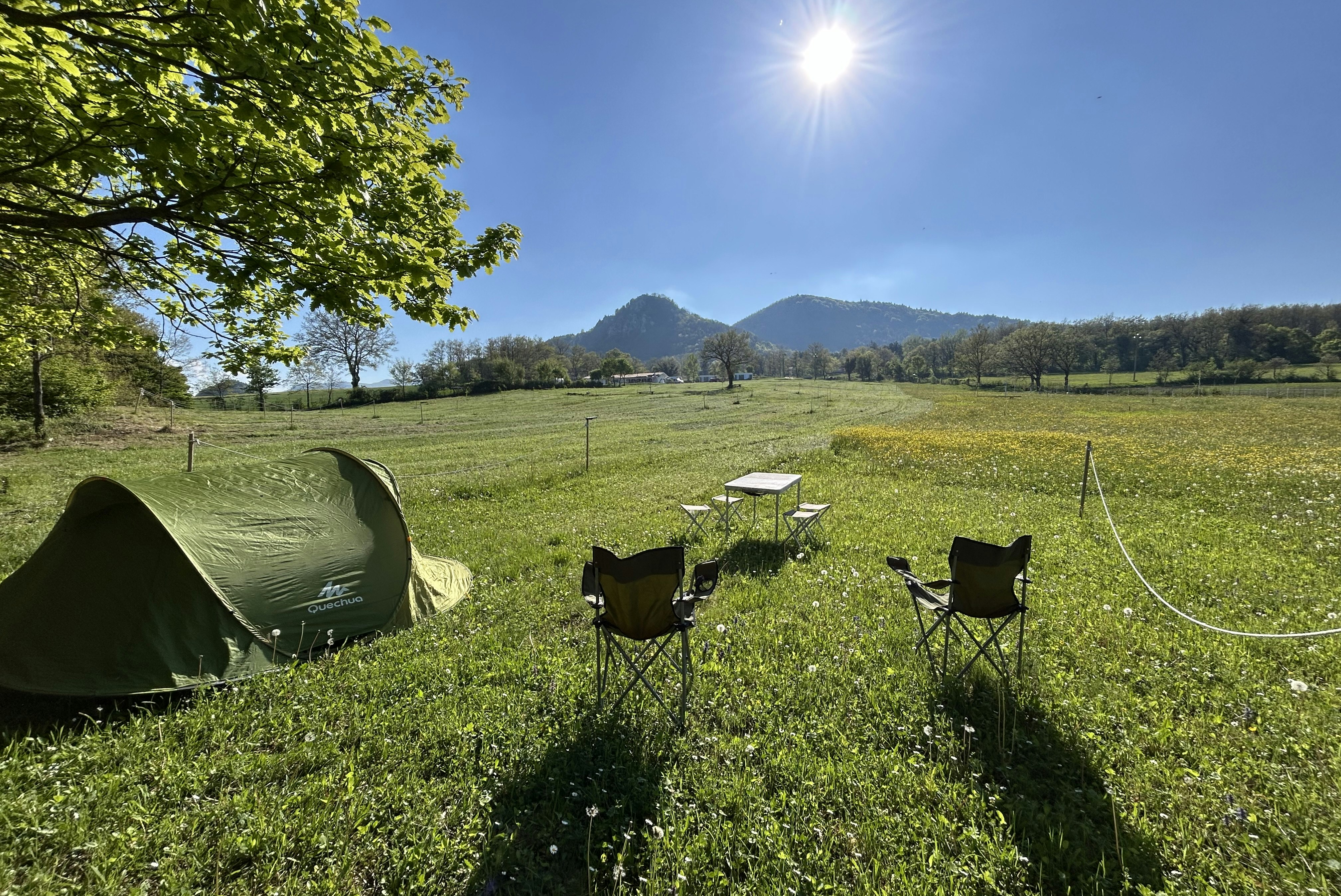 Bubble Inn Village - Blick auf die Zeltwiese auf dem Campingplatz