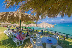 Camp Grebišće - lesende Camper auf den Liegestühlen vom Campingplatz