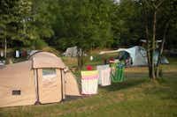 Campeggio al Parco d'Oro - Zelte auf der Zeltwiese mit gespannten Wäscheleinen zwischen Bäumen