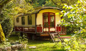 Camping am See - Mobilheim im Schatten der Bäume