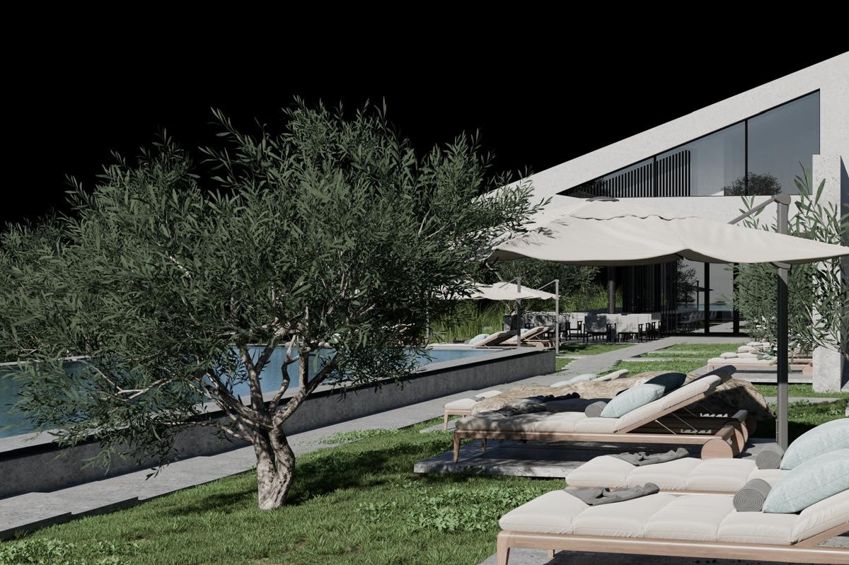 Camping am Sonnenberg - Blick auf den Pool bei Nacht