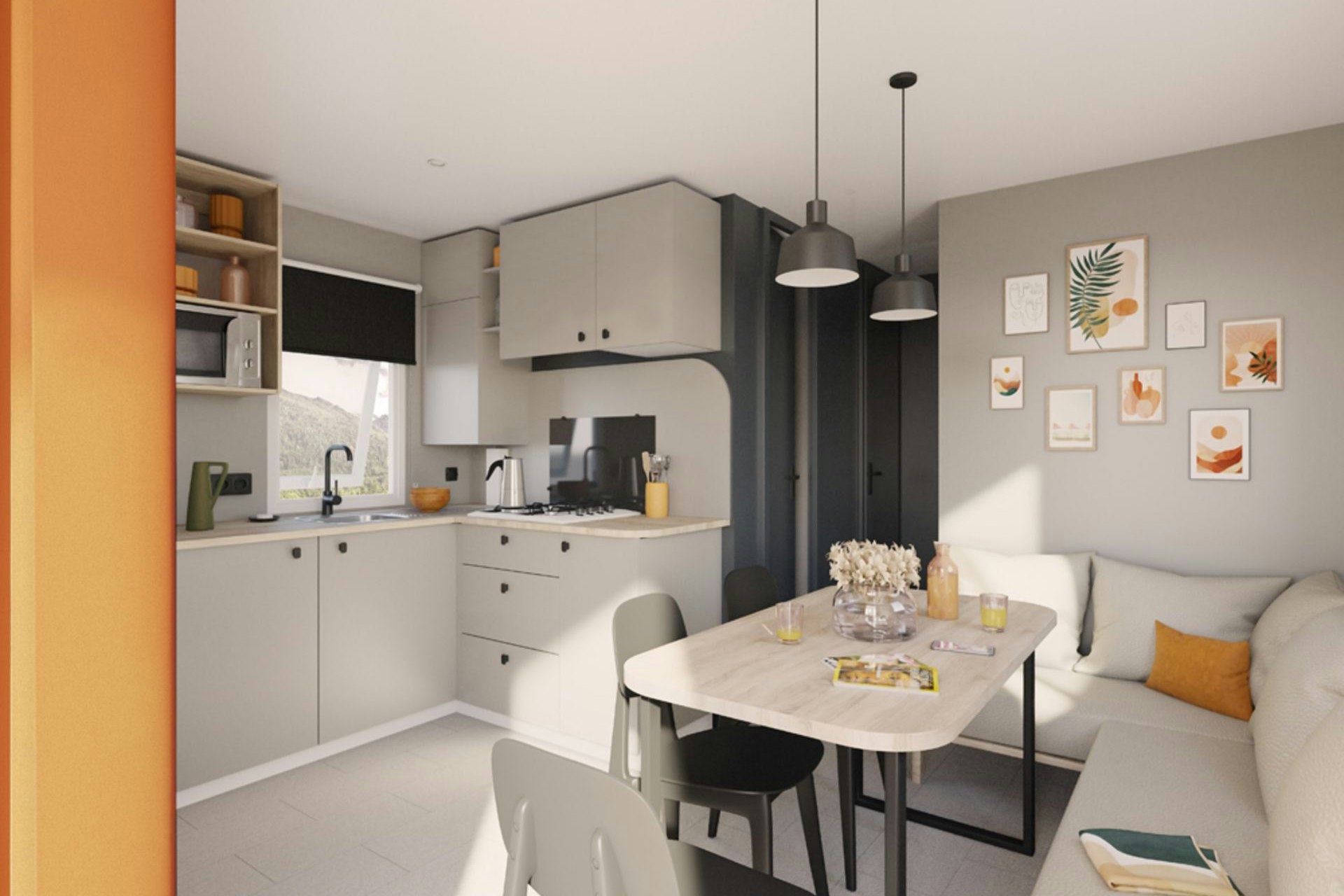 Camping Antton  - Innenansicht eines Mobilheims mit Küche