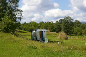 Camping Babou Maramures - Wohnwagenstellplatz umringt von Wald auf dem Campingplatz