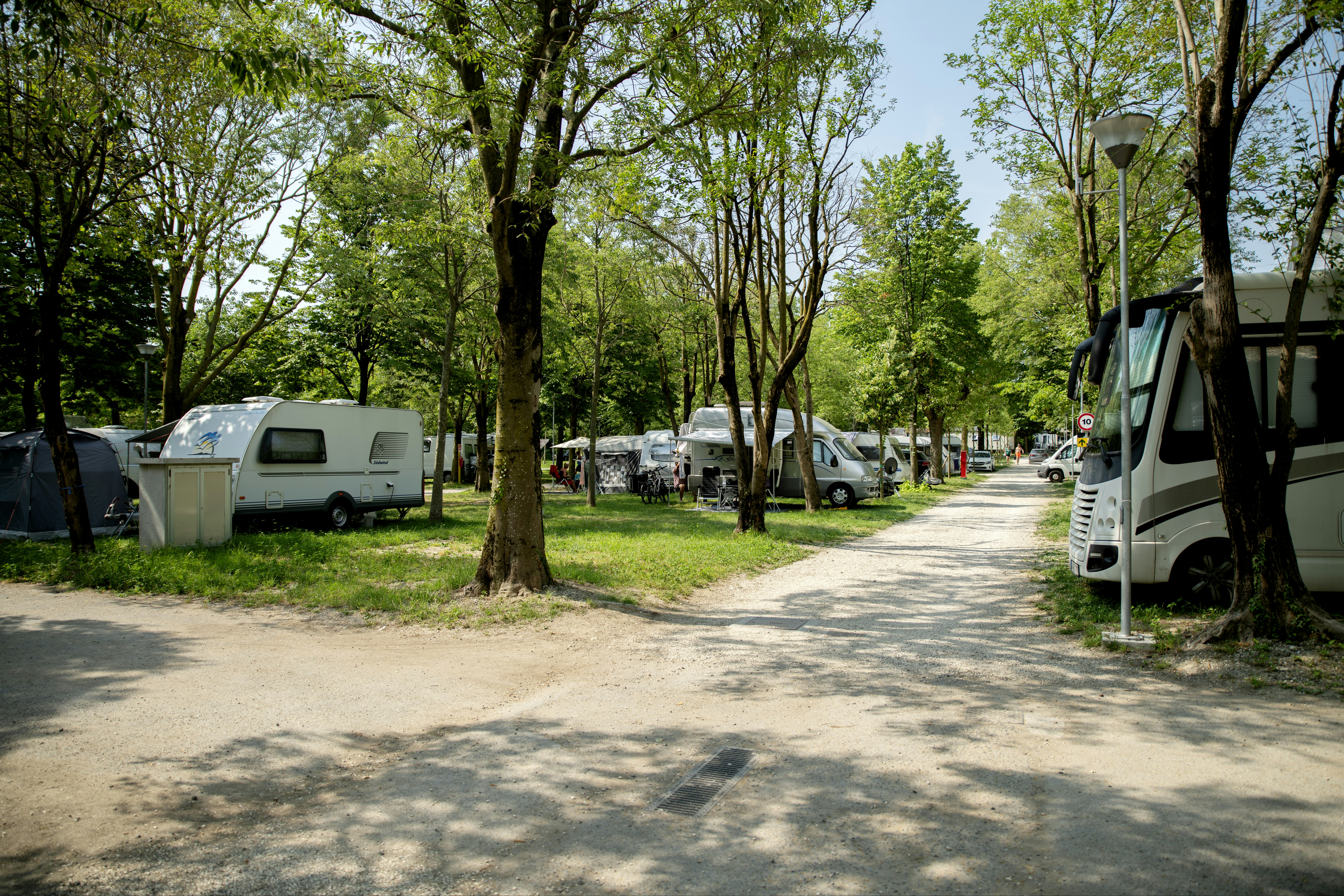 Camping Baia Verde - Standplätze zwischen den Bäumen auf dem Campingplatz