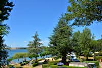 Camping Beau Rivage Pareloup - Zeltplätze im Schatten der Bäume mit Blick auf den Pareloup See