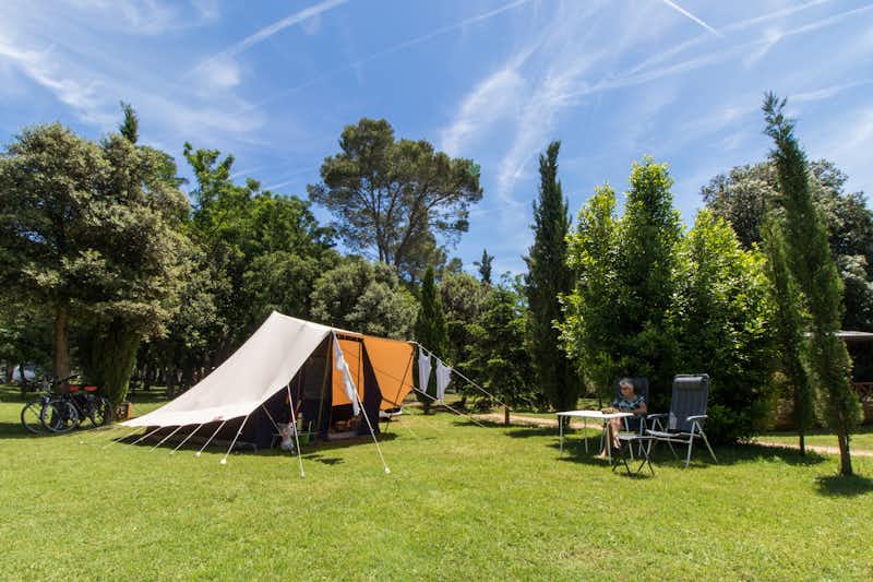 Camping Begur  -  Zeltplatz vom Campingplatz im Grünen zwischen Bäumen