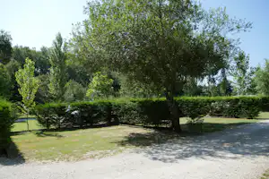 Camping Bel Air - Stellplätze umringt von einer Hecke auf dem Campingplatz