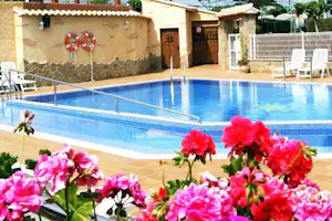 Camping Bellavista - Pool vom Campingplatz mit Liegestühlen in der Sonne