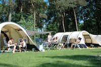 Camping Beringerzand - Zelte auf der Zeltwiese mit davor sitzenden Campern