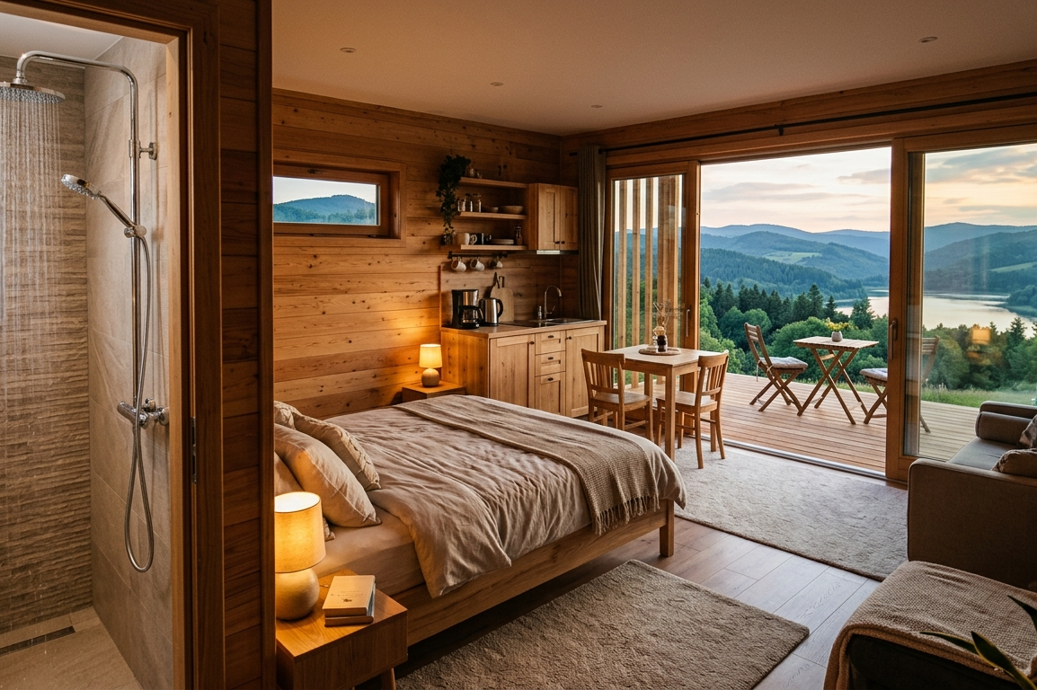 Camping Buenavista  - Doppelbett im Schlafzimmer eines Mobilheims