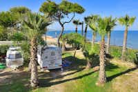 Camping & Bungalows Estanyet -  Wohnwagen- und Wohnmobilstellplätze zwischen Bäumen neben dem Meer