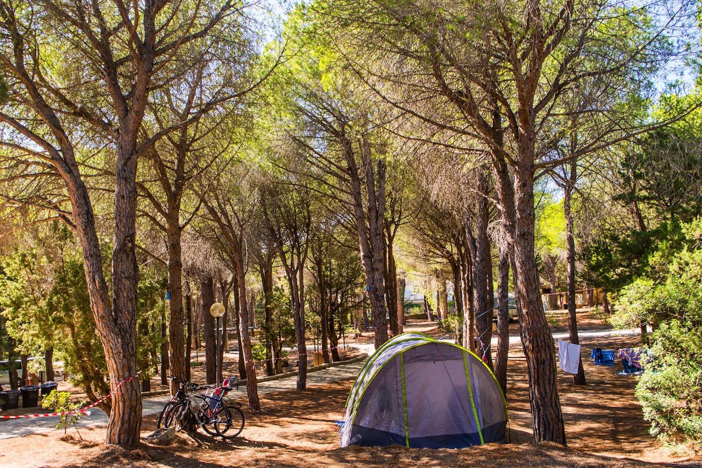 Sardinia Camping Cala Gonone - Zelt zwischen Bäumen auf dem Stellplatz