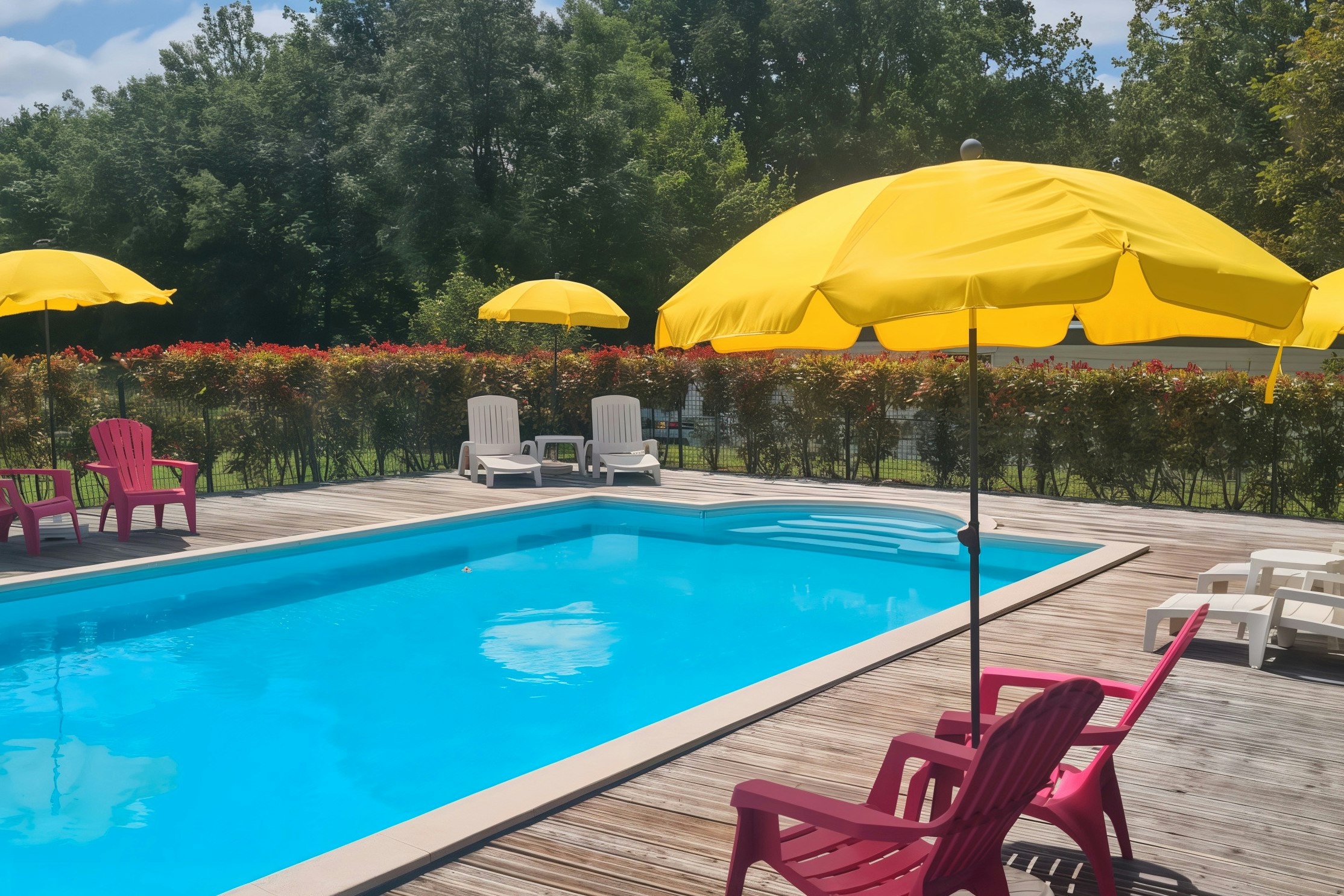 Camping Chez Philipaud  - Pool im Freien mit Liegestühlen und Sonnenschirmen