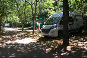 Camping Cinco Castaños - Blick auf die Standplätze im Schatten der Bäume