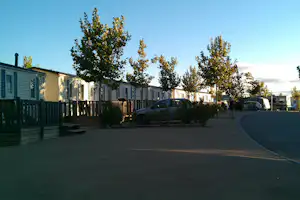 Camping Ciudad de Zaragoza - Strasse auf dem Campingplatz, an dem Bungalows stehen