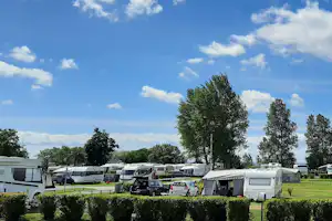 Trelleborg Strand - Standplätze auf grüner Wiese umgeben von Hecken und Bäumen