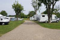 Camping de Cauberg - Strasse auf dem Campingplatz mit Wohnmobilen auf Stellplätzen an den Seiten