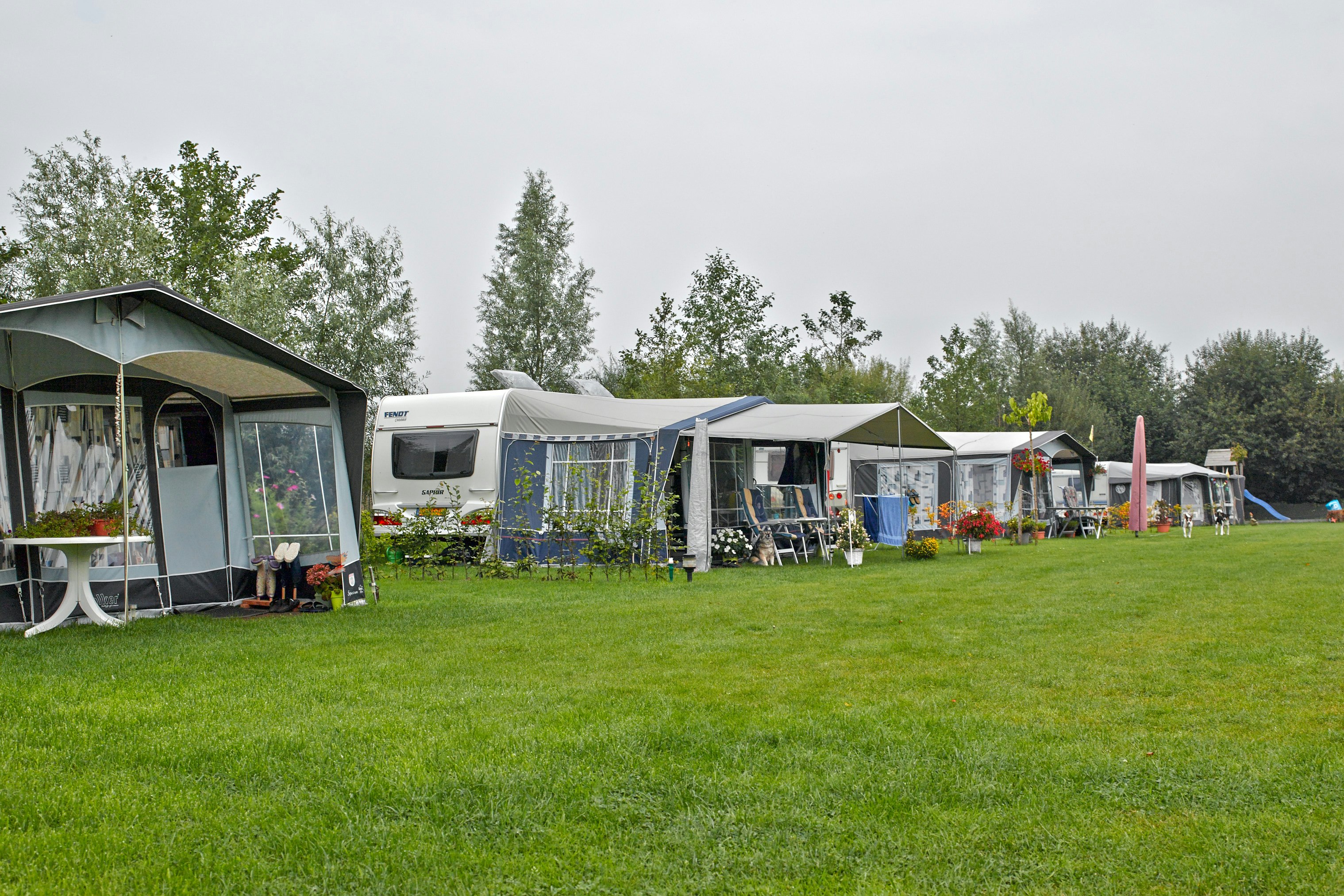 Camping De Kleine Weide - Standplätze mit Wohnwägen auf dem Campingplatz