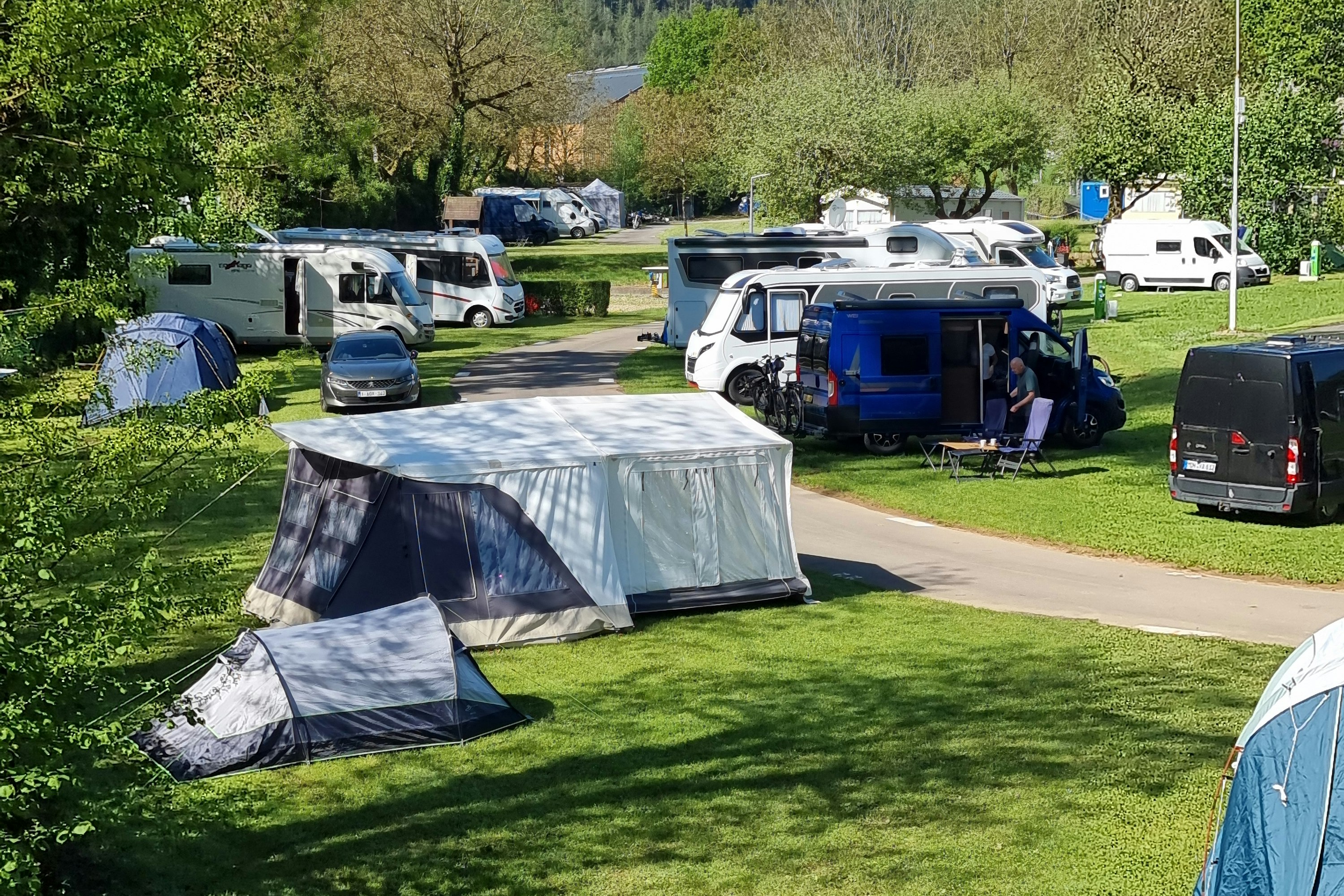 Camping de L'Our - Blick auf die Standplätze auf der Wiese