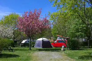 Camping de la Gartempe - Zelt und Campingbulli im Grünen auf dem Campingplatz