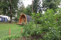 Camping de Rimboe - Waldhütte im Grünen auf dem Campingplatz--