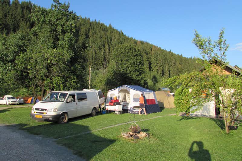Camping De Vuurplaats - Zelt und Bulli auf einem Stellplatz
