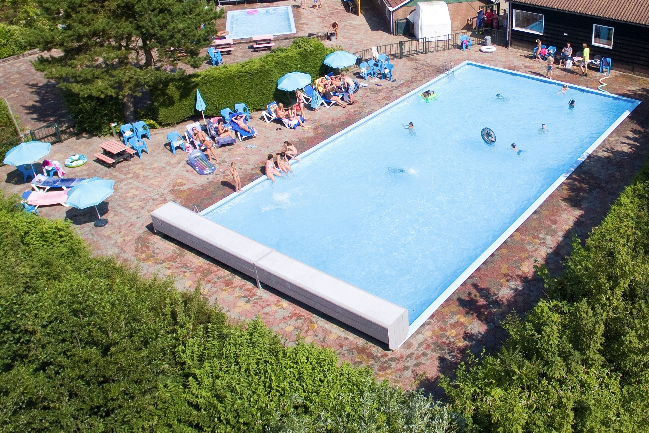 Camping Den Osse  - Pool im Freien mit Liegestühlen und Sonnenschirmen