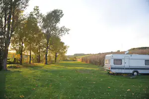 Camping Finsterhof - Wohnwagenstellplat auf der Wiese der Campingplatzanlage
