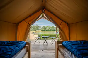 Familiepark Goolderheide - Aussicht aus einem Zelt mit Terrasse