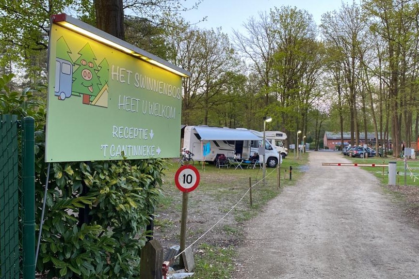 Camping Het Swinnenbos - Willkommen auf dem Campingplatz. Einfahrt mit Blick auf die Standplätze