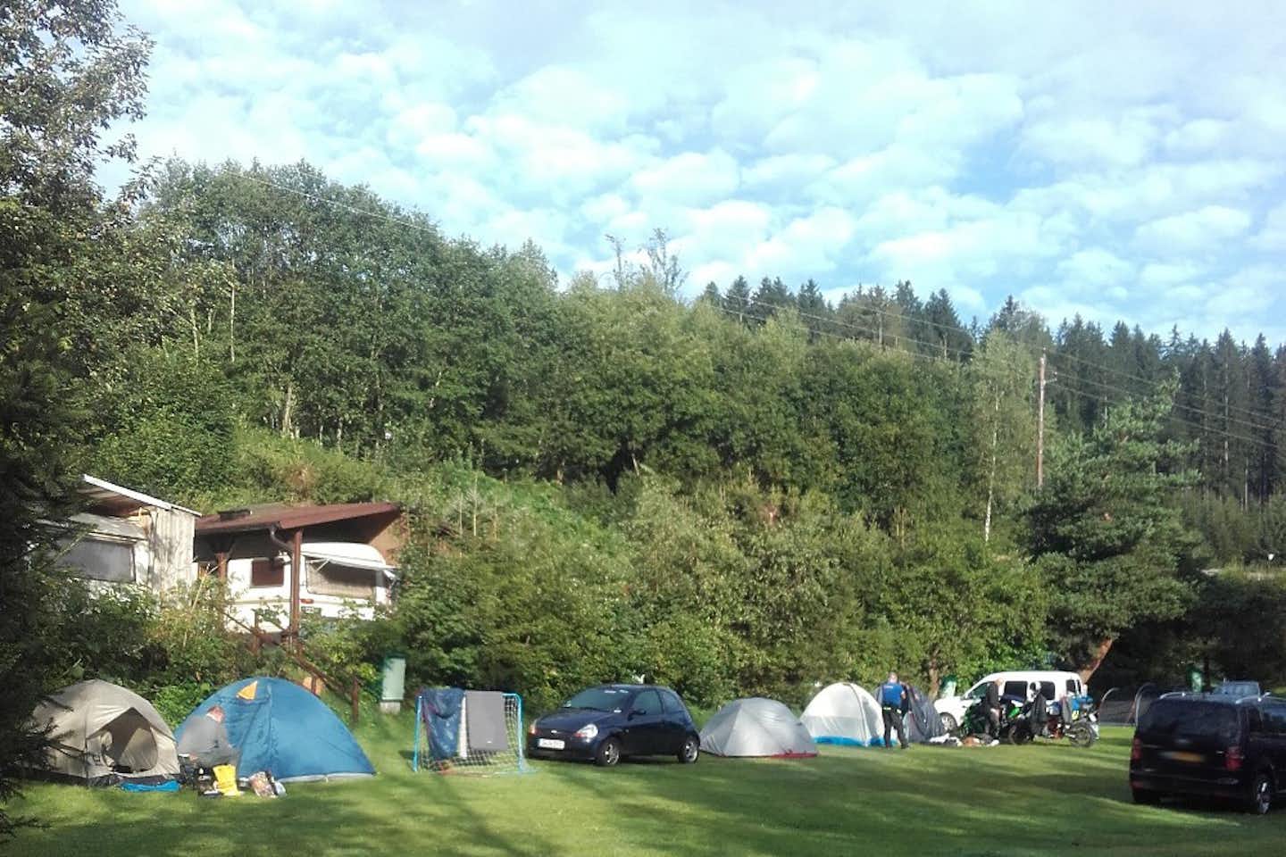 Camping Hirschegg  -  Wohnwagen- und Zeltstellplatz vom Campingplatz auf grüner Wiese