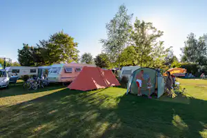 Camping-Insel Puchner Camping Puchner - Wohnwagen- und Zeltstellplatz auf grüner Wiese auf dem Campingplatz