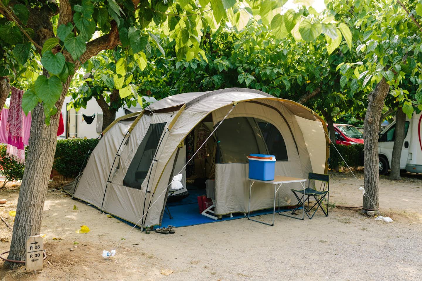 Camping La Llosa - Campingzelt zwischen Bäumen auf dem Campingplatz 