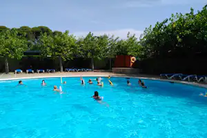 Camping La Llosa - Pool des Campingplatzes von Bäumen umgeben