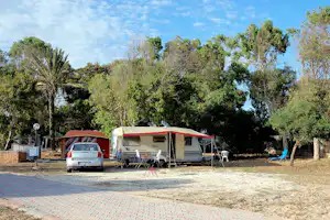 Camping La Palma - Wohnwagen auf dem Stellplatz vor Bäumen