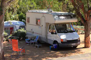 Camping La Presqu'île de Giens - Wohnmobilstellplatz unter Bäumen auf dem Campingplatz