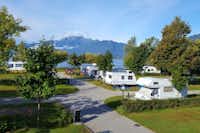 Camping Lago Maggiore  -  Wohnwagen- und Zeltstellplatz zwischen Bäumen mit Blick auf Lago Maggiore