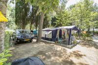 Camping Le Capanne - Zelt zwischen Bäumen im Grünen