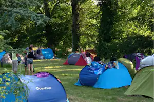 Camping Le Château des Tilleuls - Zeltstellplätze auf einer Wiese auf dem Campingplatz