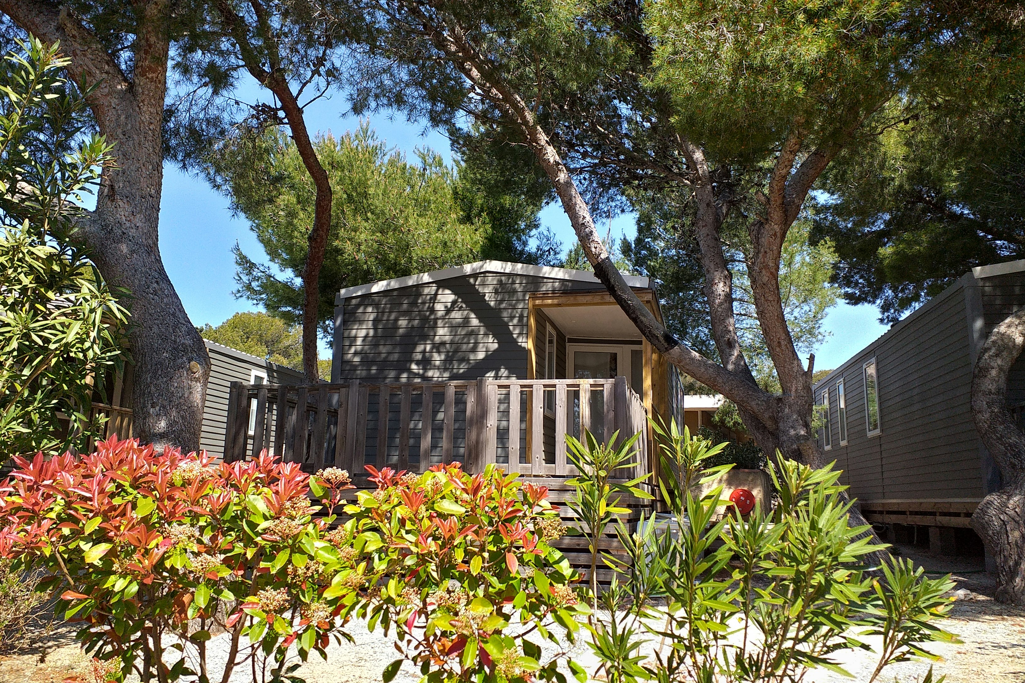 Camping Le Mas - Außenansicht Mobilheime auf dem Campingplatz