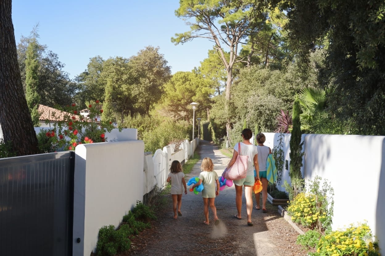 Camping Le Puma - Familie auf dem Weg zum Strand