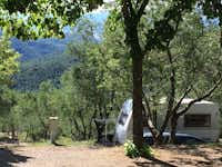 Camping Le Soline - schattiger Wohnmobilstellplatz  auf dem Campingplatz