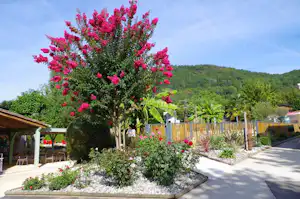 Camping Le Tiradou - Eingang zum Schwimmbad und zur Terrasse
