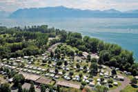 Camping de Vidy  -  Campingplatz am Genfersee aus der Vogelperspektive
